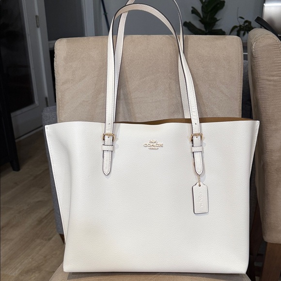 Coach White Leather Tote Bag